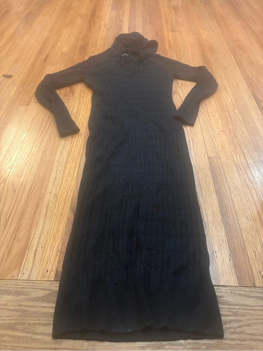 PattyBoutik Black Cable-Knit Turtleneck hooded Maxi Dress